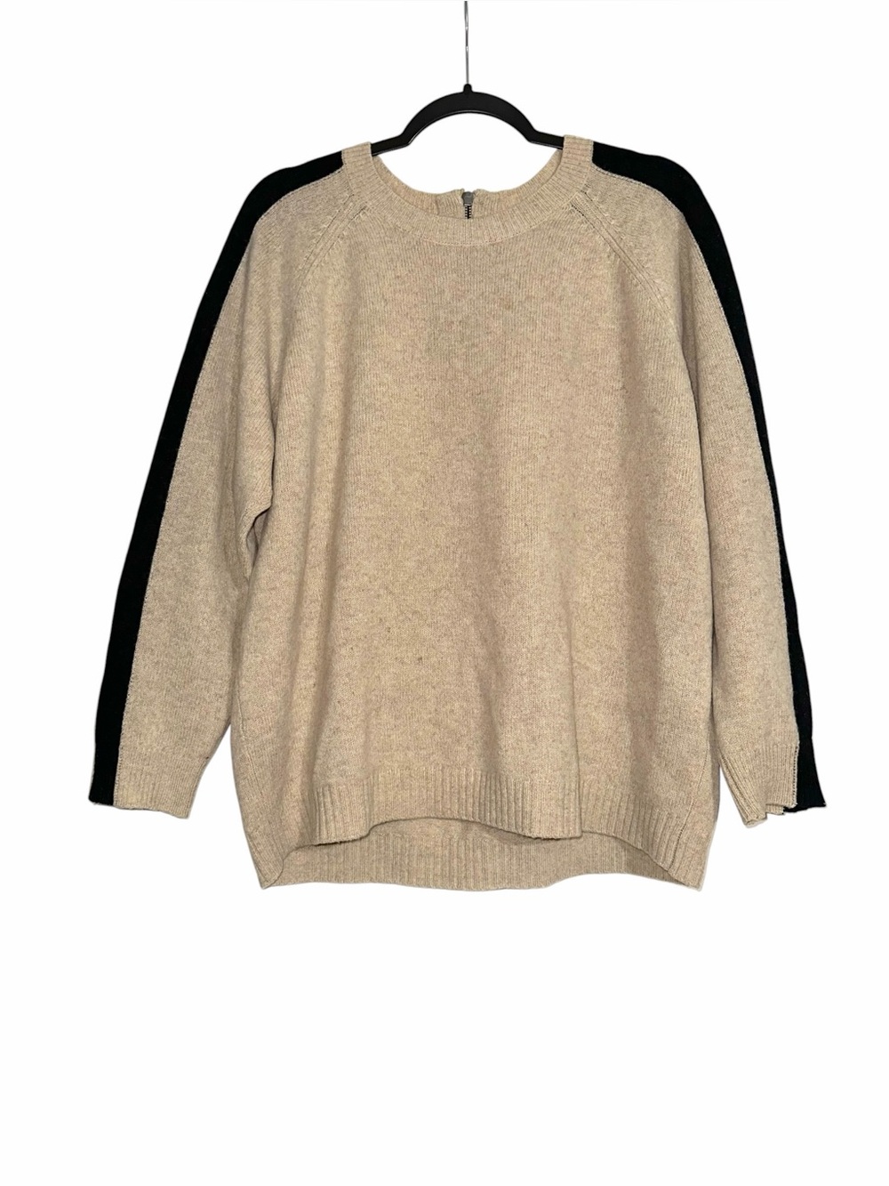 Madewell Merino Wool Tan Crewneck Stripe Sleeve Knit Sweater MEDIUM